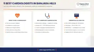 Infographic: 5 best cardiologists in Banjara Hills, Hyderabad - when to see a cardiologist, key subspecialties and credentials to look for
