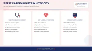 Infographic: 5 best cardiologists in HITEC City, Hyderabad - when to see a cardiologist, key services and credentials to look for
