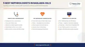 Infographic: 5 best nephrologists in Banjara Hills, Hyderabad - when to see a nephrologist, key subspecialties and credentials to look for
