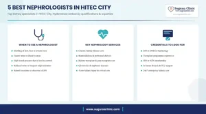 Infographic: 5 best nephrologists in HITEC City, Hyderabad - when to see a nephrologist, key services and credentials to look for