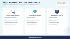 Infographic: 5 best nephrologists in Jubilee Hills, Hyderabad - when to see a nephrologist, key kidney services and credentials to look for