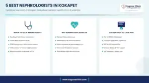 Infographic: 5 best nephrologists in Kokapet, Hyderabad - when to see a nephrologist, key services and credentials to look for