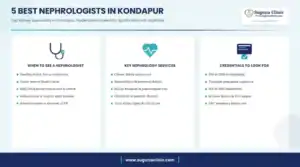 Infographic: 5 best nephrologists in Kondapur, Hyderabad - when to see a nephrologist, key services and credentials to look for