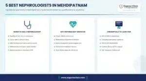 Infographic: 5 best nephrologists in Mehdipatnam, Hyderabad - when to see a nephrologist, key services and credentials to look for
