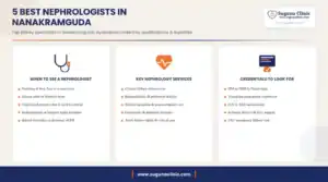 Infographic: 5 best nephrologists in Nanakramguda, Hyderabad - when to see a nephrologist, key kidney services and credentials to look for