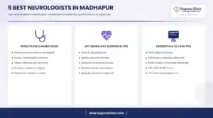 Infographic: 5 best neurologists in Madhapur, Hyderabad - when to see a neurologist, key services and credentials to look for